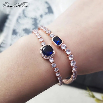 Adjustable Blue Crystal Tennis Bracelets for Unisex Women Men Various Shapes Iced Out CZ Short Chain on Hand Fashion Jewelry