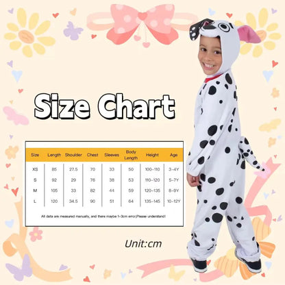 Kids Unisex Adorable Polyester Plush Cartoon Dalmatians Dog Jumpsuit Costume For Halloween Fancy-dress up Party