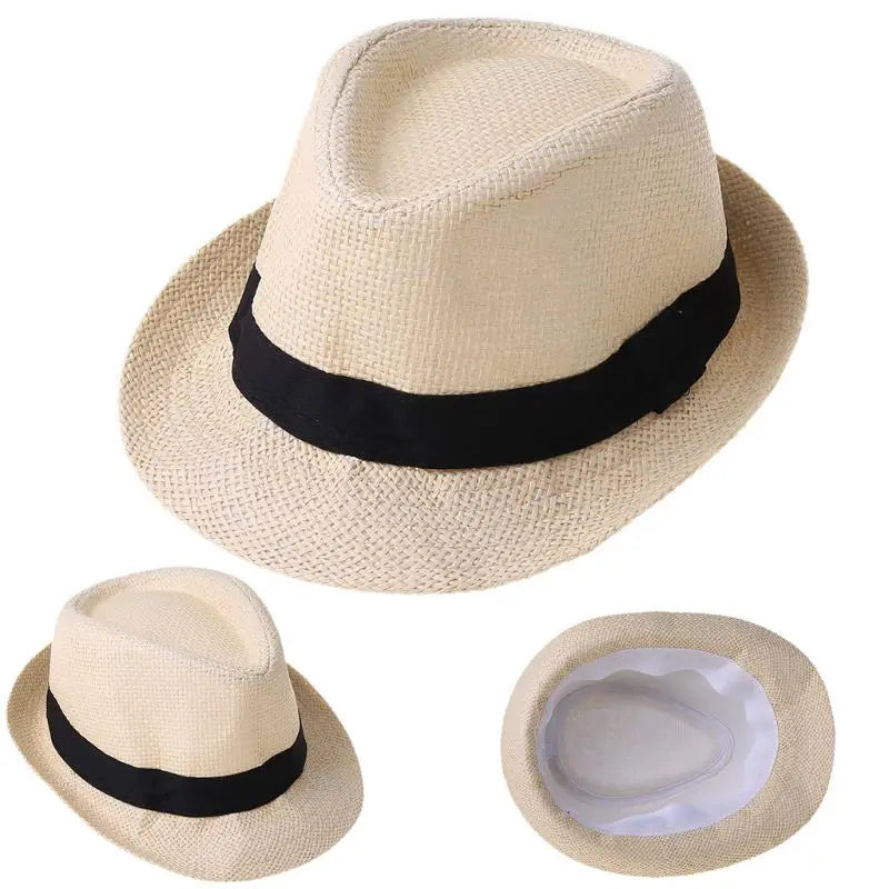 Children Kids Summer Beach Straw Hat Jazz Panama Trilby Fedora Hat Gangster Outdoor Breathable Hats Girls Boys Sunhat