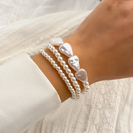 Elegant Multilayer Imitation-Pearl Chain Bracelet for Women Wedding Bridal Kpop Charm Beaded Bangles Couple Hand Jewelry