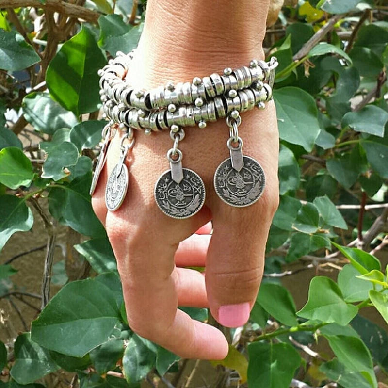 Vintage Coin Tassle Charm Bracelet For Women Men Gypsy Boho Summer Beach Chic Festival Hand Chain Turkish Afghan Indian Jewelry