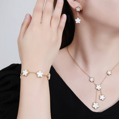 7 colors Fashion simple niche design clover color stainless steel five-leaf flower women's necklace jewelry bracelet earrings