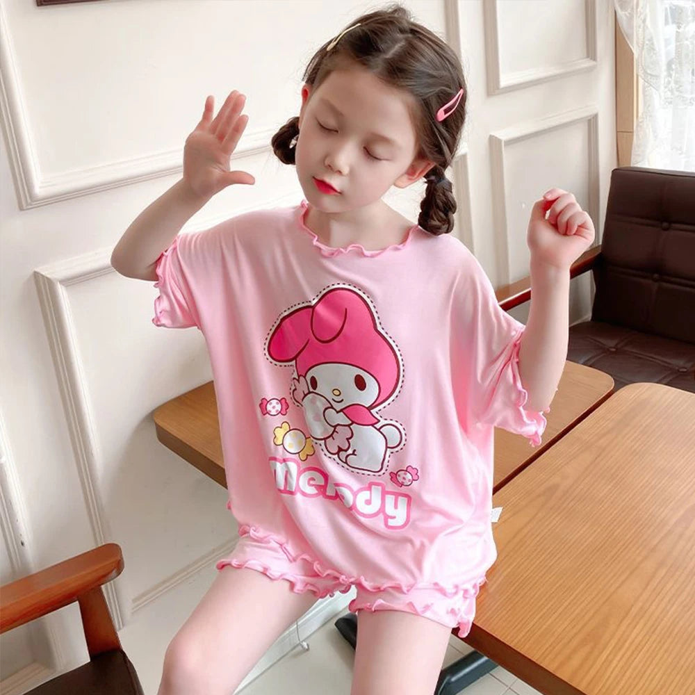 Cinnamoroll Kuromi Girl Summer New Thin Style Pajamas Sanrioed Anime Melody Cartoon Short Sleeved Shorts Kawaii Kids Homewear