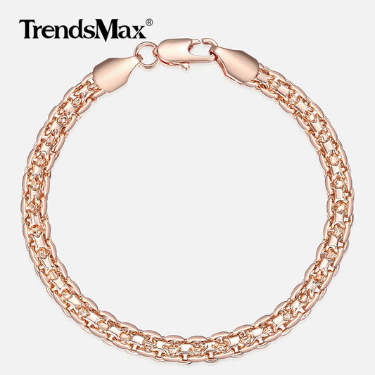 5mm Bracelet On Hand for Women Men 585 Rose Gold Color Bismark Link Chain Copper Bracelets Elegant Jewelry Gifts 20cm GB422