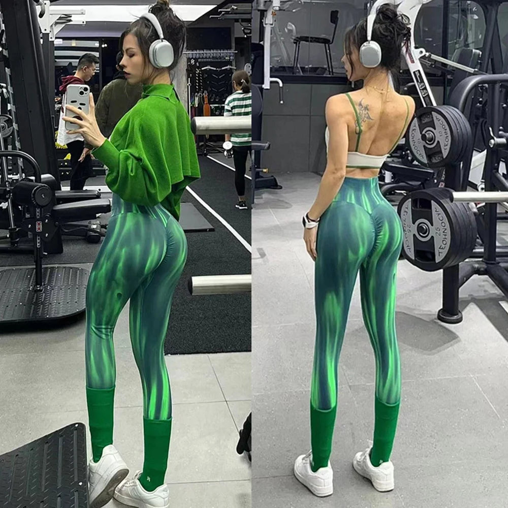 Naatlose Push Up Scrunch Sport Leggings Vir Vroue Tummy Control Bout Lift Joga Fitness Tights Gym Oefenbroek Aurora Gradient