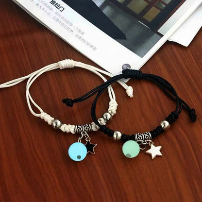 Fashion Night Glow Star Moon Armband Verstelbare Trekkoord Armband Ruimtevaarder Slot Sleutel Hanger Armband Paartjie Vriendskap Geskenk