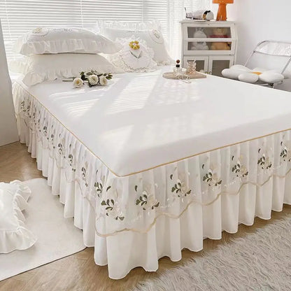 Lace Washed Cotton Bed Skirt Twin Queen Size Bedspread For Single Double Bed Sheet Set Embroideried Mattress Cover Pillowcases