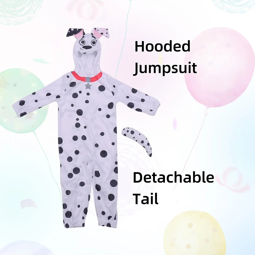 Kinders unisex aanbiddelike Polyester Plush Spotprent Dalmatians Honde Jumpsuit Kostuum vir Halloween Fancy-dress up Party