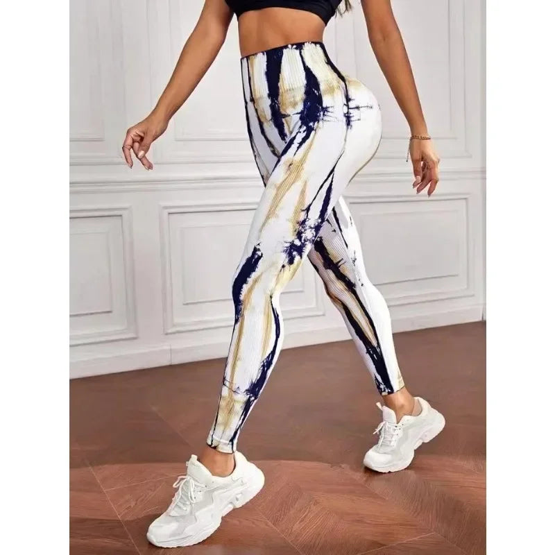 Naatlose das Geverfde Weerlig Leggings Sexy Joga Leggings Vroue Hoë middellyf boude lig Slim mode-tights Gimnasium Buitelug hardloopbroek