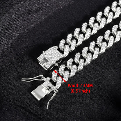 Meta  Digital Store  13MM Hip Hop Shiny Cuban Link Chain Bracelets Women Men Silver Color Rhinestone Iced Out Cuban Chain Bracelets Punk Jewelry Gift