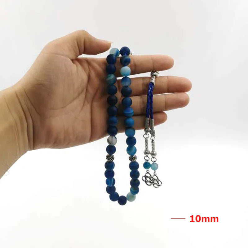 Tasbih men Natural Matte Blue agates stone prayer beads muslim Misbaha gift 33beads Professional islamic rosary bead