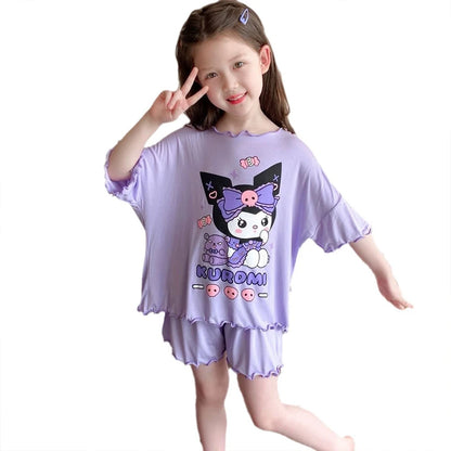 Cinnamoroll Kuromi Girl Summer New Thin Style Pajamas Sanrioed Anime Melody Cartoon Short Sleeved Shorts Kawaii Kids Homewear