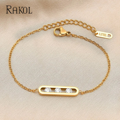 RAKOL Luukse Draaibare Skuifbare CZ Zirconia Kristalle Armbande vir Vroue Vlekvrye staal Ketting Juweliersware