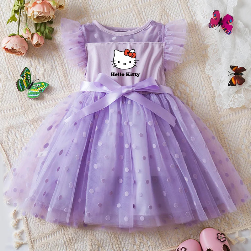 Hello Kitty 2-6Y Baby Girl Dress Princess Mesh Skirt Summer Sleeveless Clothes Fancy Wedding Party Dresses for Girls Summer