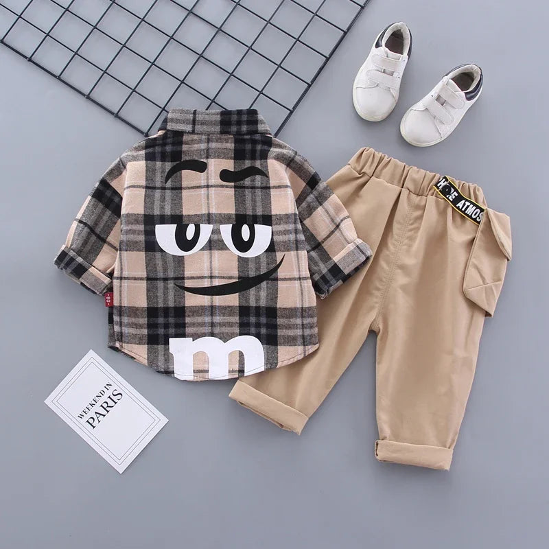 Autumn Spring Kids Boy Fashion Formal Clothing Set Kid Suits Set Plaid Shirt Pants 2pac/set Children Clothes Set 1 2 3 4 5 Years