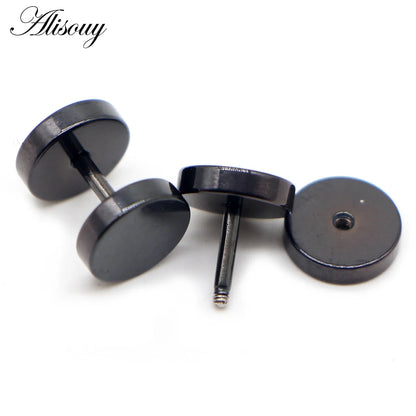 1PC Man Women Barbell Punk Gothic Stainless Steel Ear Studs Earrings Black Siver