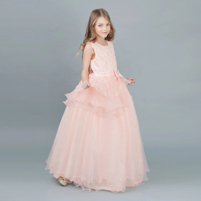 Kindertrourok vir meisies Elegante Blomprinses Lang Rok Baba Meisie Kersrok vestidos infantil Grootte 6 12 14 Jaar