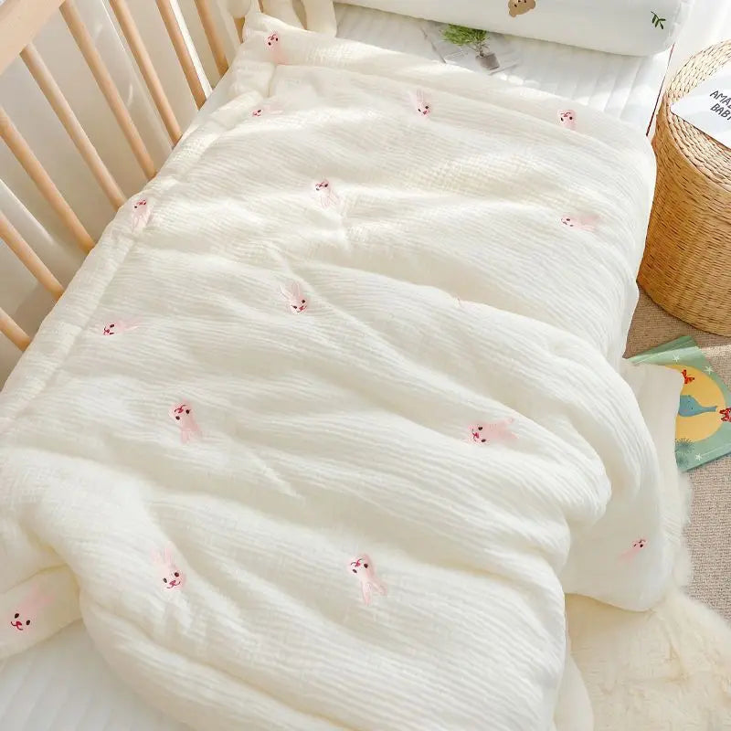 Meta Digital Store  2023 Korean Pure Cotton Baby Blanket Cartoon Bear Cream Warm Baby Quilt Four Seasons Newborn Swaddle Wrapped Bedding 1X1.2M