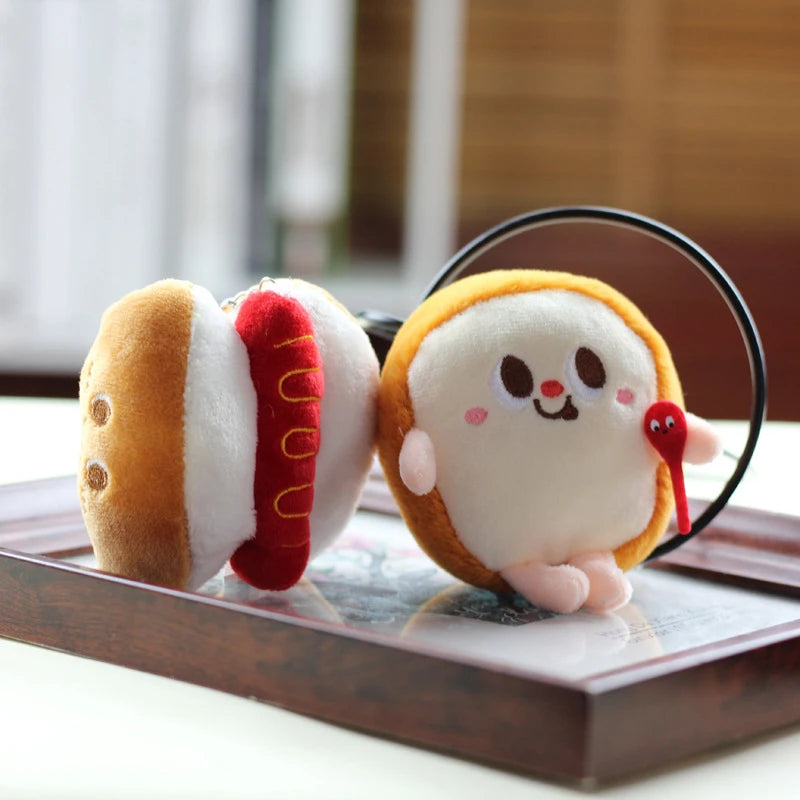 Hamburg Hot Dog Fries Bread Drumsticks Plush Pendant Keychain Creative Cartoon Bag Decoration Car Key Accessories For Girl Gift