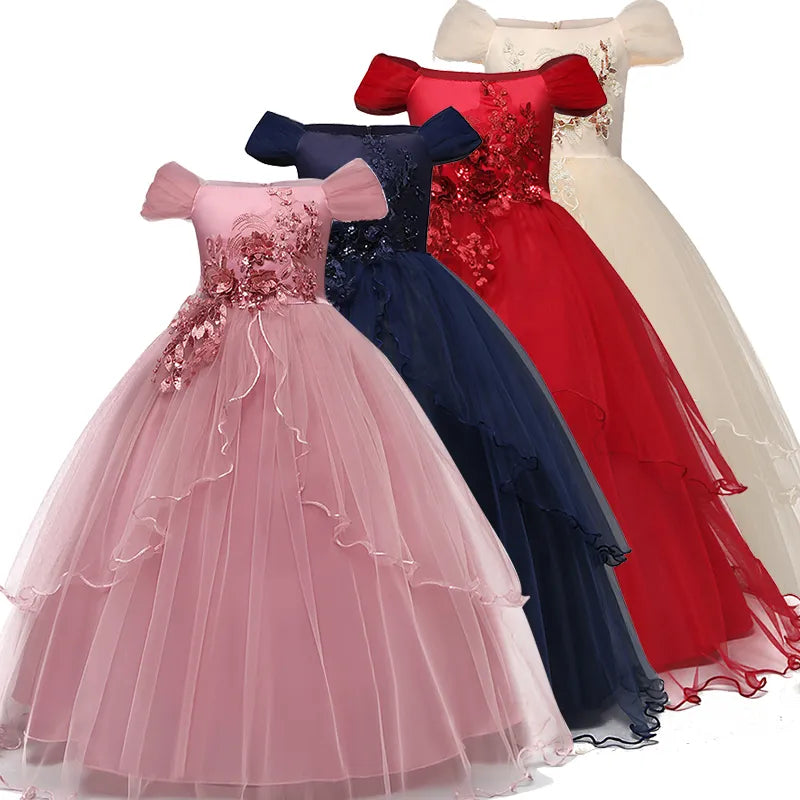 Kindertrourok vir meisies Elegante Blomprinses Lang Rok Baba Meisie Kersrok vestidos infantil Grootte 6 12 14 Jaar