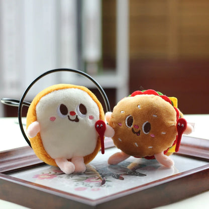 Hamburg Hot Dog Fries Bread Drumsticks Plush Pendant Keychain Creative Cartoon Bag Decoration Car Key Accessories For Girl Gift