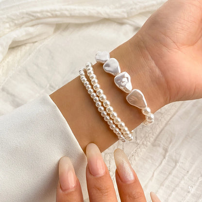 Elegant Multilayer Imitation-Pearl Chain Bracelet for Women Wedding Bridal Kpop Charm Beaded Bangles Couple Hand Jewelry