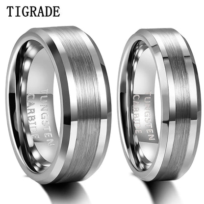 TIGRADE Fashion 6/8MM High Polish Man Rings Brushed Tungsten Carbide Ring Simple Classic Wedding Band Engagement Ring