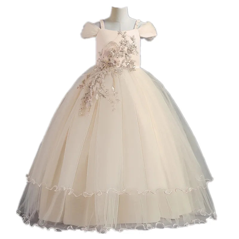 Kindertrourok vir meisies Elegante Blomprinses Lang Rok Baba Meisie Kersrok vestidos infantil Grootte 6 12 14 Jaar