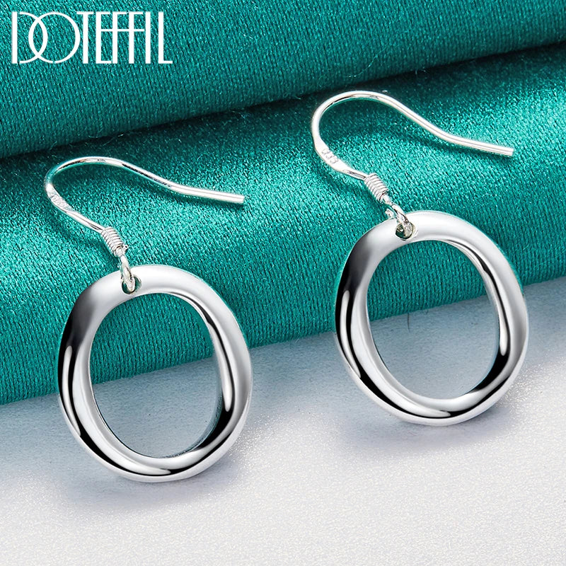 DOTEFFIL 925 Sterling Silver Round Circle O Necklace Bracelet Earring Ring Set For Woman Man Wedding Engagement Fashion Jewelry