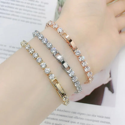 Women's Tennis Bracelet Hip Hop Trendy AAA+ Cubic Zirconia Silver Color Teen Girl Crystal Chain on The Hand Wedding Jewelry H086