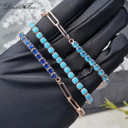 Adjustable Blue Crystal Tennis Bracelets for Unisex Women Men Various Shapes Iced Out CZ Short Chain on Hand Fashion Jewelry