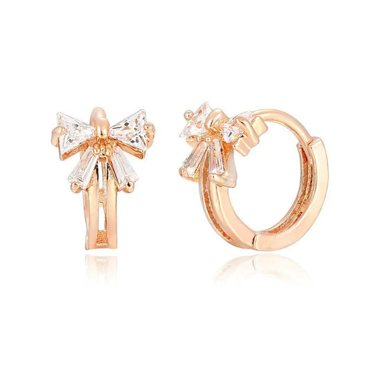 Cute Bowknot Zircon CZ Small Huggie Hoop Earrings For Women Girls Baby Kid Child Brass Gold Color Anti-Allergic Jewelry Aretes