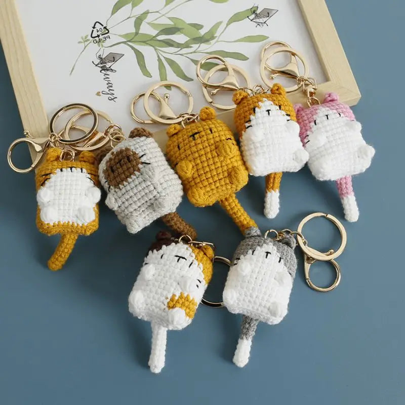 Cute Cat Crochet Keychains Knitting Cartoon Cat Doll Keyrings For Car Keys Kawaii Small Cat Knitted Keychain For Bag Pendant New