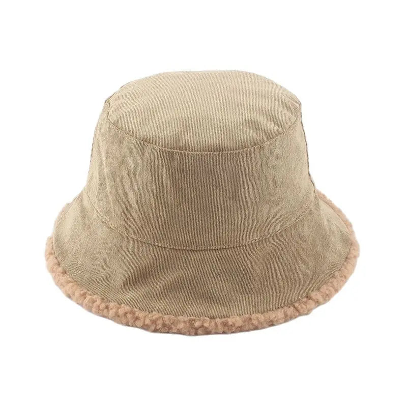 Unisex Harajuku Corduroy Emmer Hoed Mans Omkeerbare Visser Hoed Herfs Winter Lamswol Buitelug Warm Panama Cap Vir Vroue