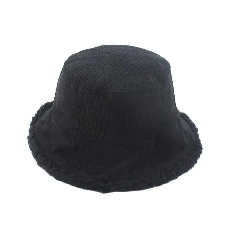 Unisex Harajuku Corduroy Bucket Hat Men Reversible Fisherman Hat Autumn Winter Lamb Wool Outdoor Warm Panama Cap For Women