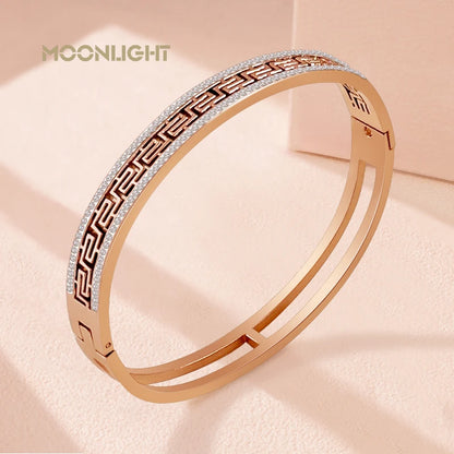 MOONLIGHT Rose Golden Retroflex Patroon Uitgehol titanium staal armbande vir vrou LIEFDE Mode-bykomstighede Partytjie Juweliersware Geskenke