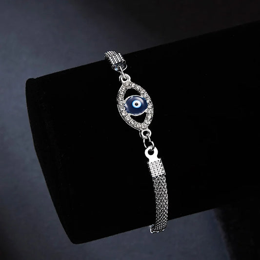 Luukse Silwer Kleur Kristal Turks Blou Evil Eye Armbande Vir Vroue Hand Hart Vlinder Kruis Charm Armbande Lucky Jewelry