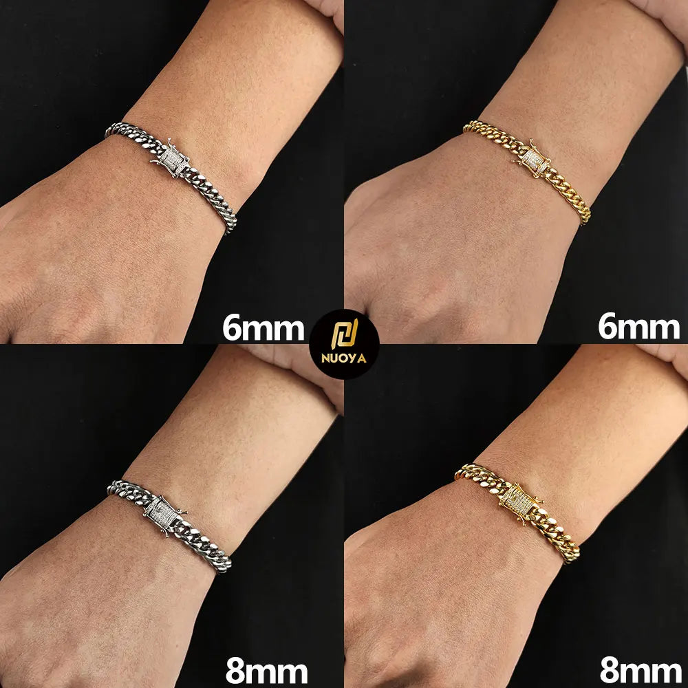 6/8/10/12/14/16MM Hip Hop Rock Zircon Clasp Cuban Bracelets For Men Stainless Steel Jewelry