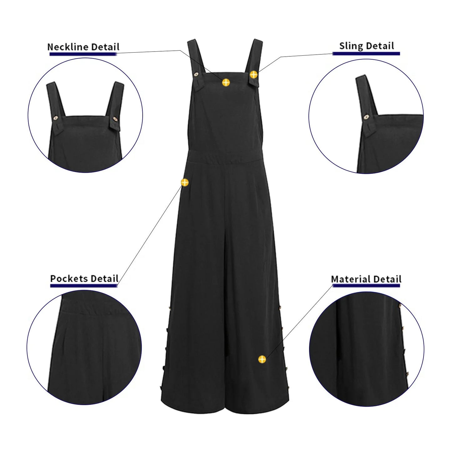 women's clothing trend 2024 Women's Sleeveless Overalls Jumpsuit Casual Solid Summer Wide Leg Bib Pants Bottons Woman clothing