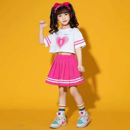 Children Cheerleading Performance Suit Girls Jazz Dance Hip-hop Clothes Students Short Sleeve New Summer Kids Sets Breatheable