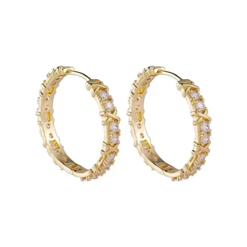 Korean Fashion Simple Zircon X Metal Hoop Earrings For Woman 2023 Neo Gothic Girls' Luxury Jewelry Wedding Party Set Accessories