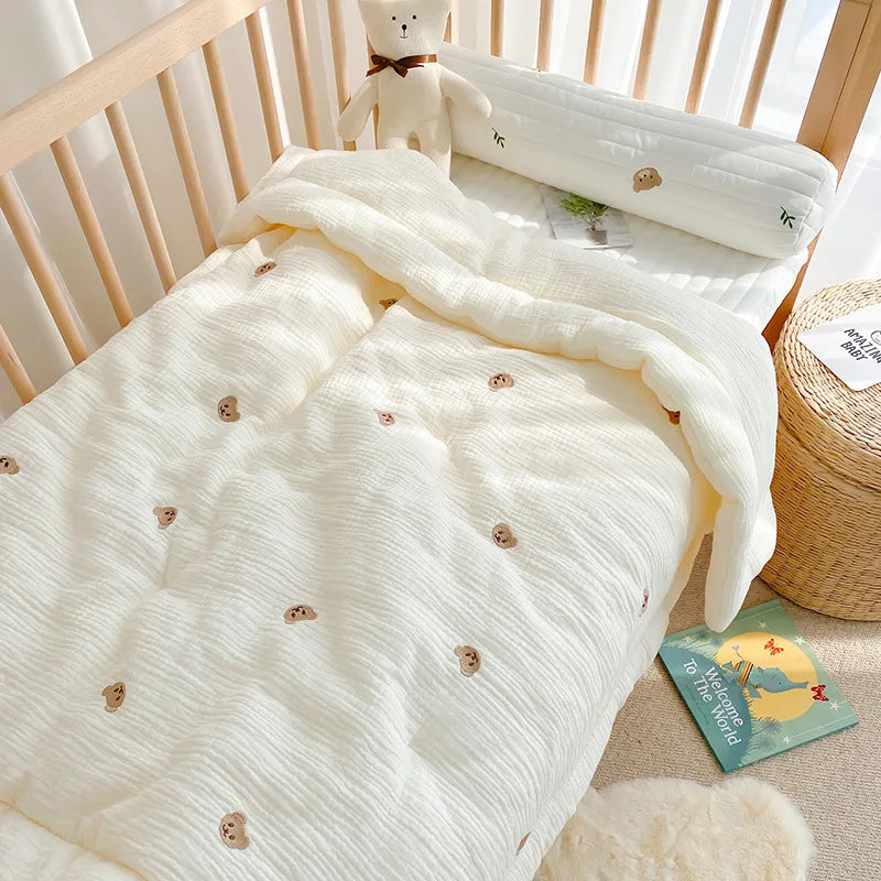 Meta Digital Store  2023 Korean Pure Cotton Baby Blanket Cartoon Bear Cream Warm Baby Quilt Four Seasons Newborn Swaddle Wrapped Bedding 1X1.2M