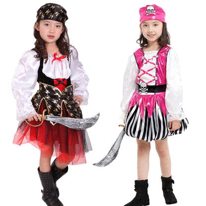 Kids Caribbean Pirate Girl Captain Costume Carnival Masquerade Party Children Girls Fancy Dress Cosplay Clothes