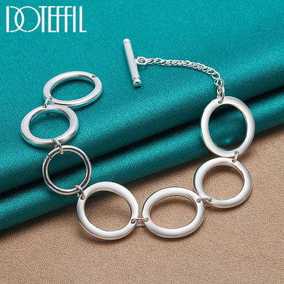 DOTEFFIL 925 Sterling Silver Round Circle O Necklace Bracelet Earring Ring Set For Woman Man Wedding Engagement Fashion Jewelry