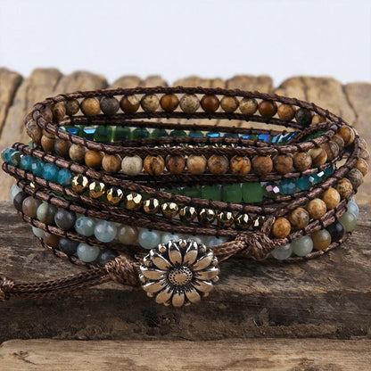 Fashion Bohemian Beaded Jewelry Handmade Mixed Natural Stone Crystal and Blue Stone Charm 5 Strands Wrap Bracelets