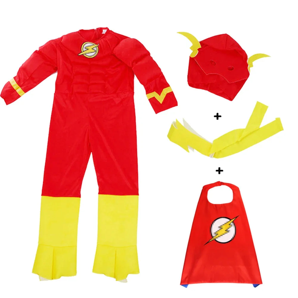 Kids Flash Spier Superhero Fancy Dress Fantasy Carnival Party Halloween Cosplay Kostuums