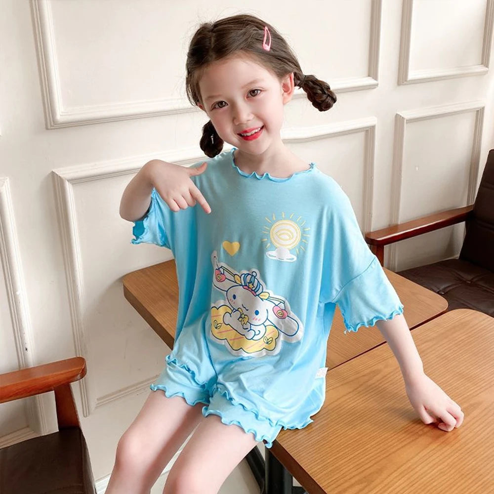 Cinnamoroll Kuromi Girl Summer New Thin Style Pajamas Sanrioed Anime Melody Cartoon Short Sleeved Shorts Kawaii Kids Homewear