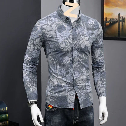 Fashionable Print Shirt Youth Handsome Casual Trendy Men Shirt