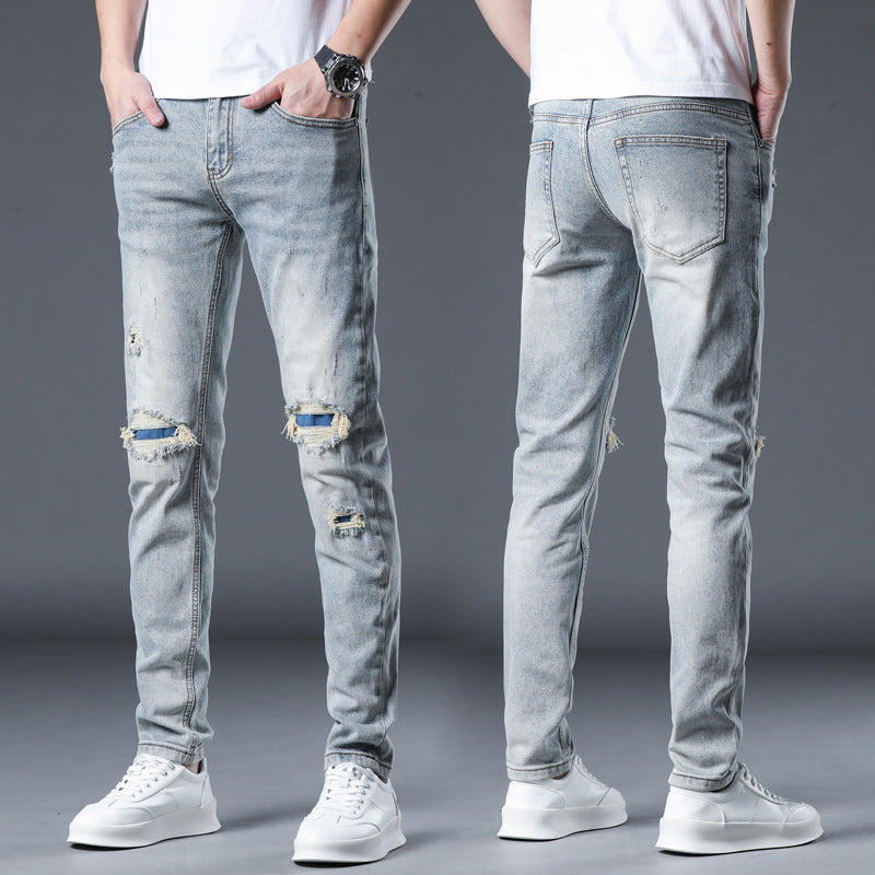 Meta Digital Store Jeans New Patch Ripped Jeans Men's Stretch