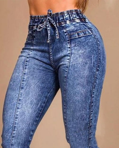 Meta Digital Store Women Jeans Fashion Women's Elastic Waist Lace Up Slim Fit Jeans